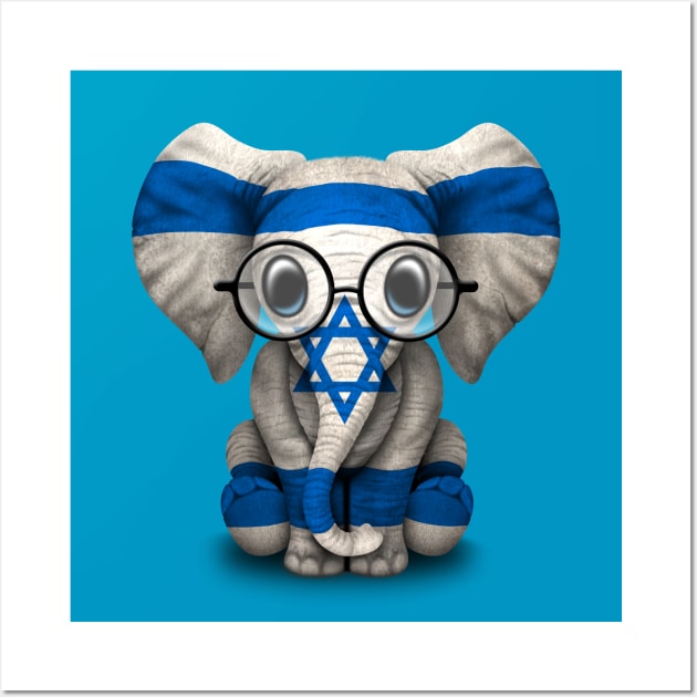 Baby Elephant with Glasses and Israeli Flag Wall Art by jeffbartels